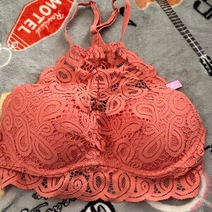 Victoria's Secret Lace Halter Bralette in Peach